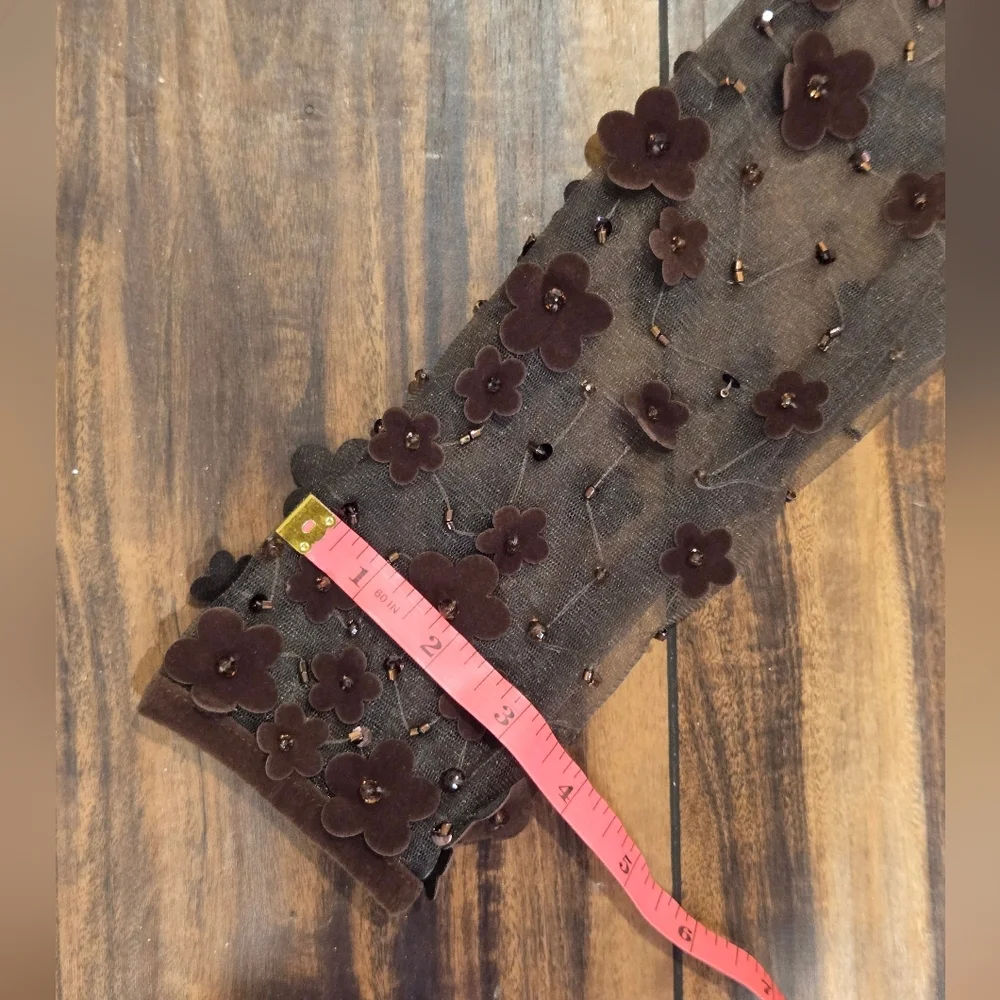 Mac Duggal Long Sleeve Fit & Flare Velvet Embellished Brown Floral Dress sz 2 - Picture 12 of 14